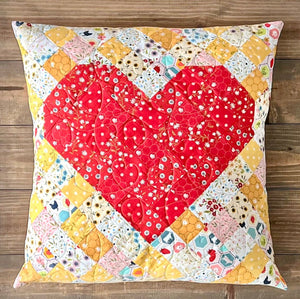 "I Love You More" Heart Quilted Pillow Pattern - Easy Piecy Quilts