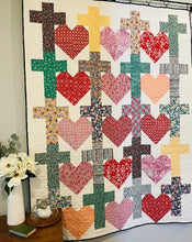 Load image into Gallery viewer, "Yes He Loves Me" Crosses and Hearts Quilt Pattern Paper Print Version - Easy Piecy Quilts