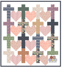 Load image into Gallery viewer, "Yes He Loves Me" Crosses and Hearts Quilt Pattern Paper Print Version - Easy Piecy Quilts