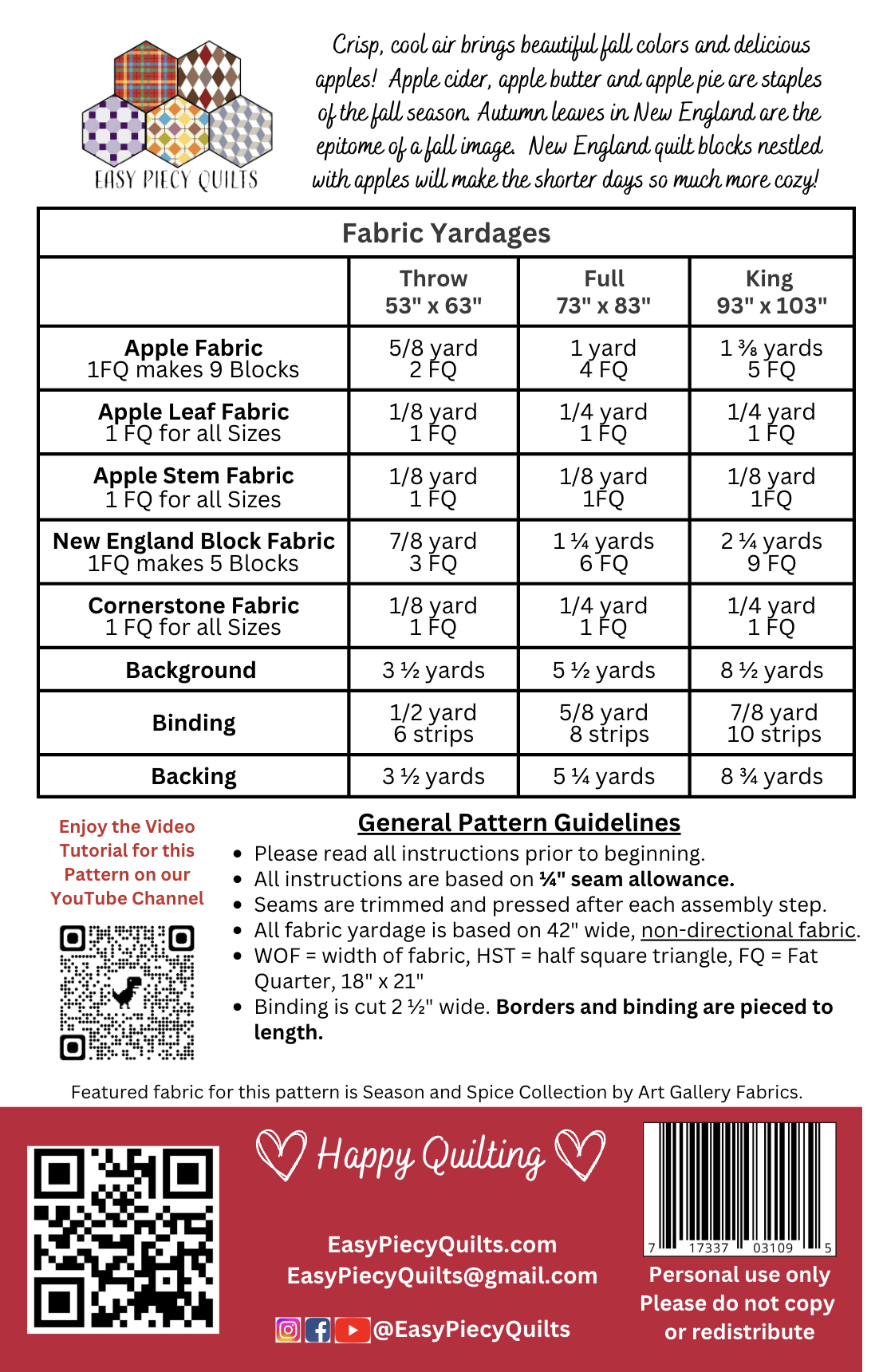 Apple Butter Days Quilt Pattern - Easy Piecy Quilts