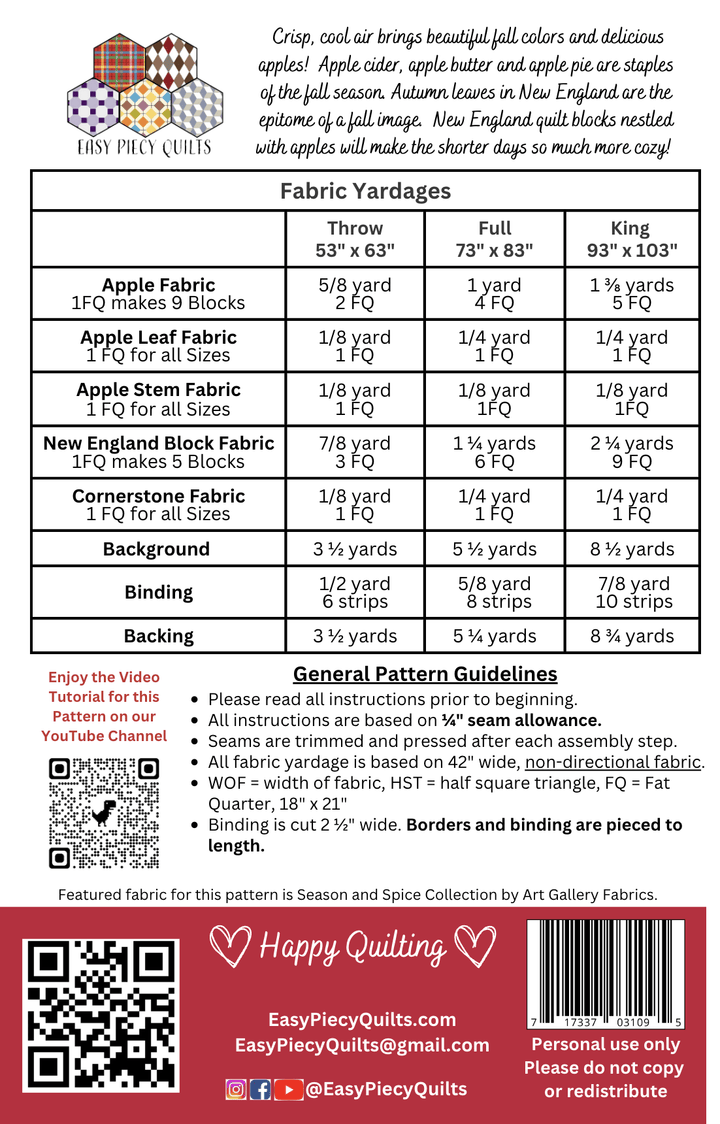 Apple Butter Days Quilt Pattern - Easy Piecy Quilts