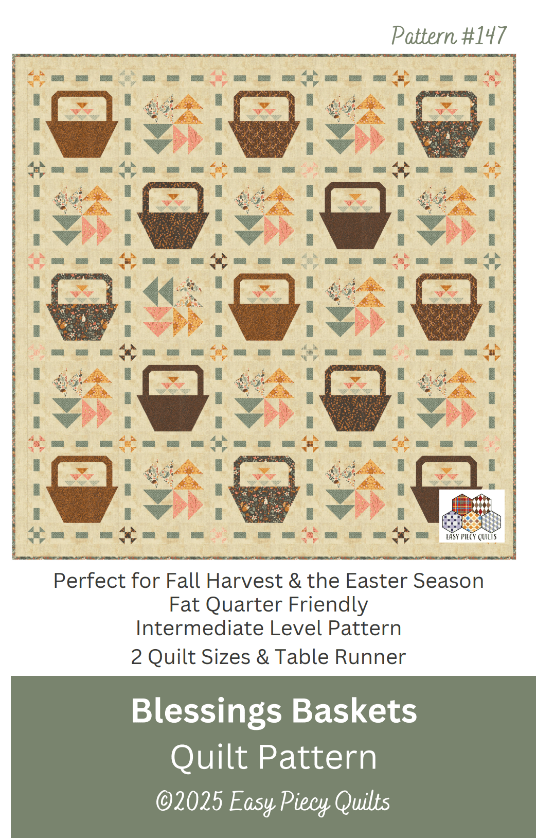 Blessings Baskets Quilt Pattern, Paper Version - Mailed - Easy Piecy Quilts