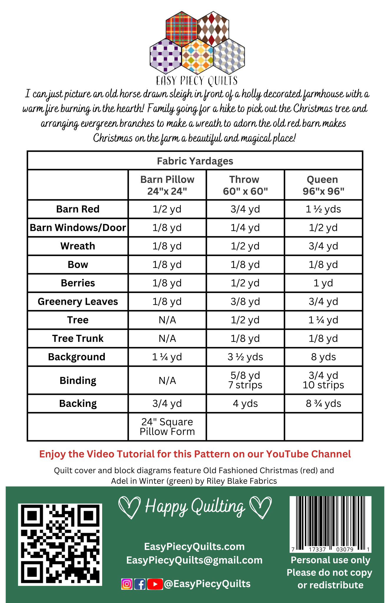 Christmas on the Farm Quilt Pattern - Easy Piecy Quilts