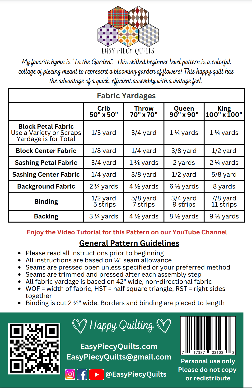 Come to the Garden Quilt Pattern - Easy Piecy Quilts