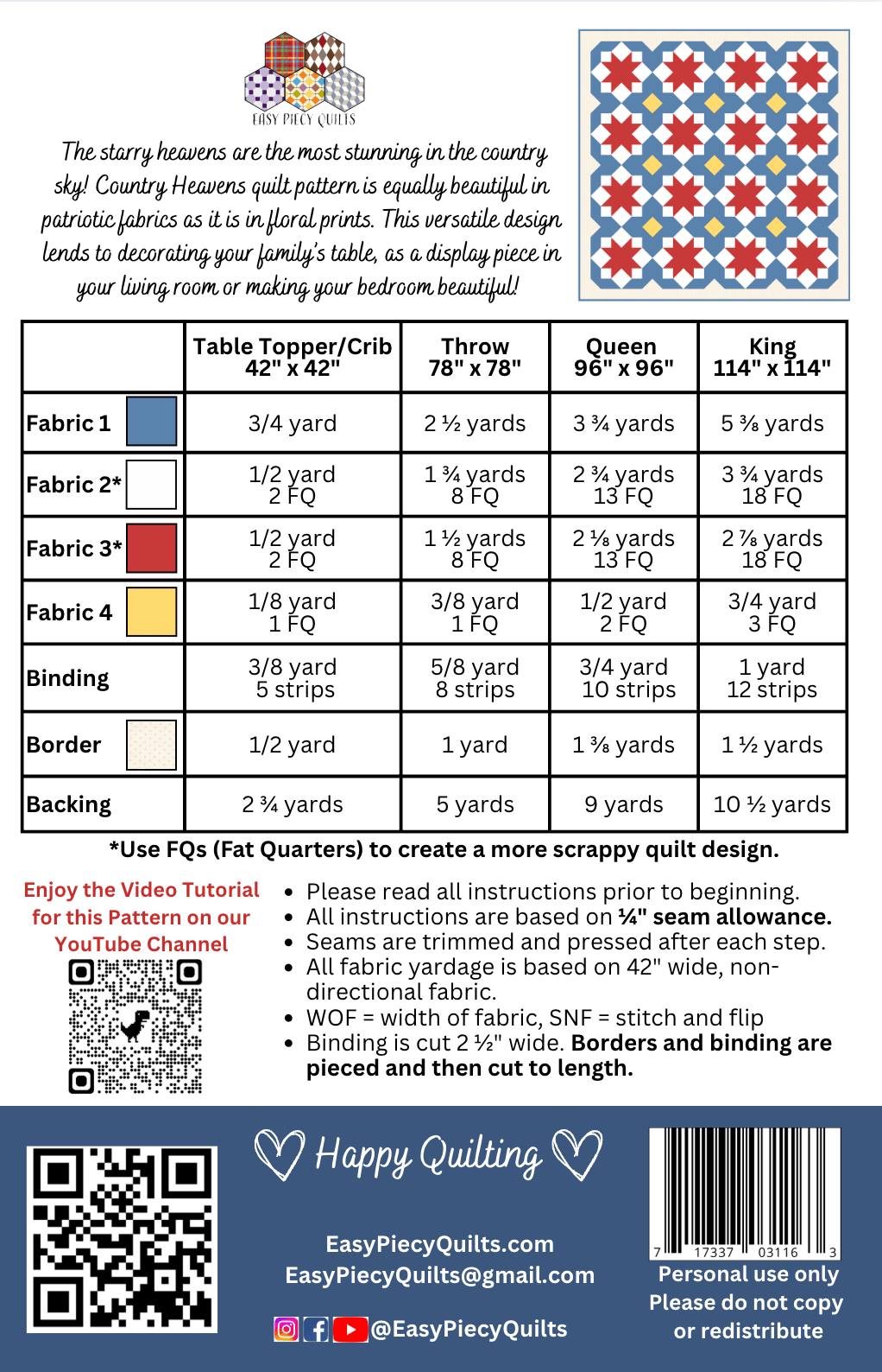 Country Heavens Quilt Pattern - Easy Piecy Quilts