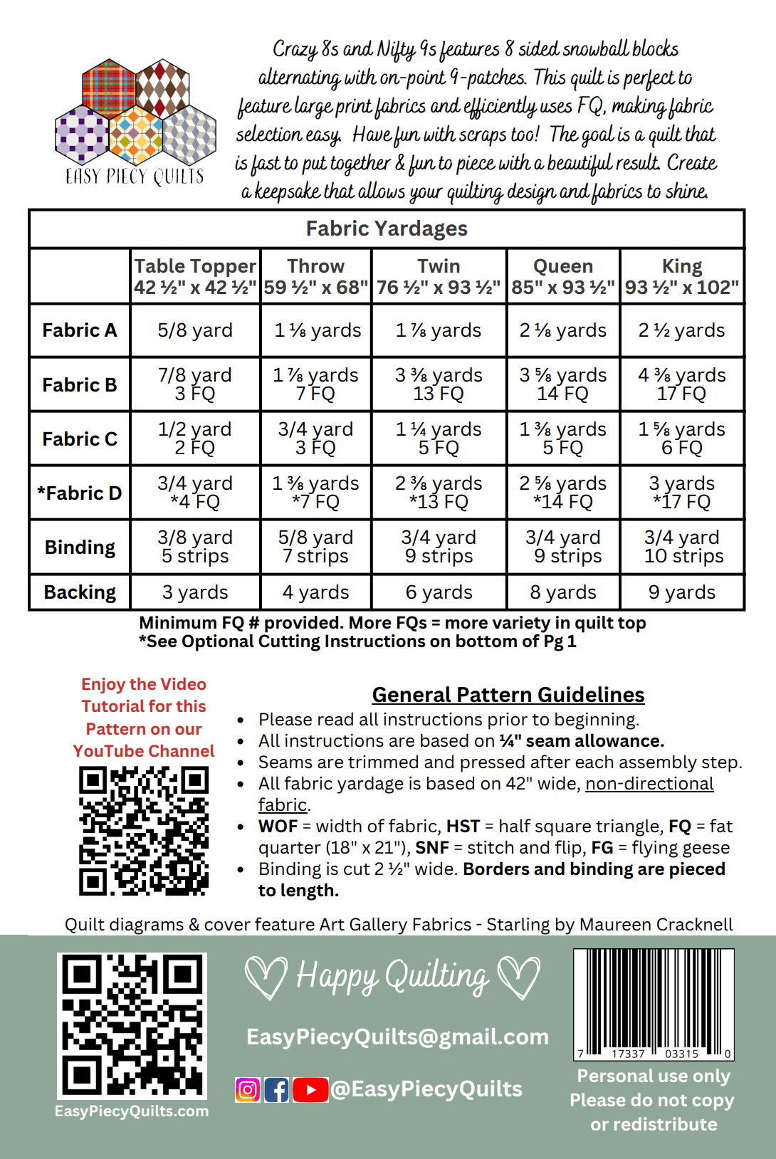 Crazy 8s & Nifty 9s Pattern, PDF - Easy Piecy Quilts