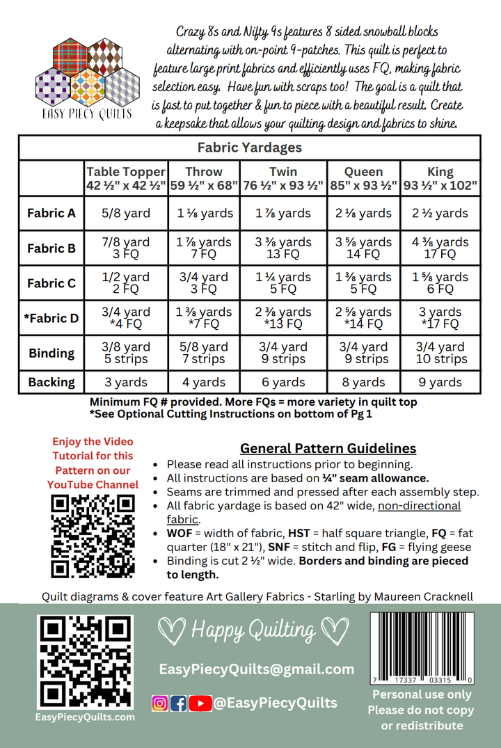 Crazy 8s & Nifty 9s Pattern, PDF - Easy Piecy Quilts