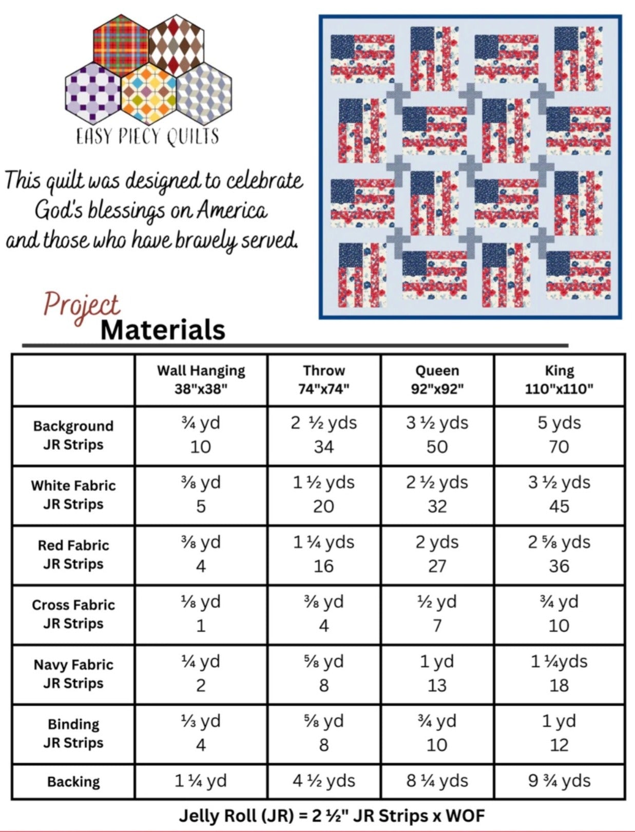 God And Country Quilt Pattern - Easy Piecy Quilts