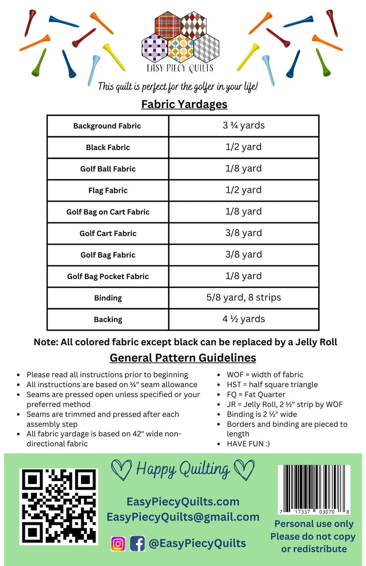 Golf Bags and Flags Quilt Pattern - Easy Piecy Quilts