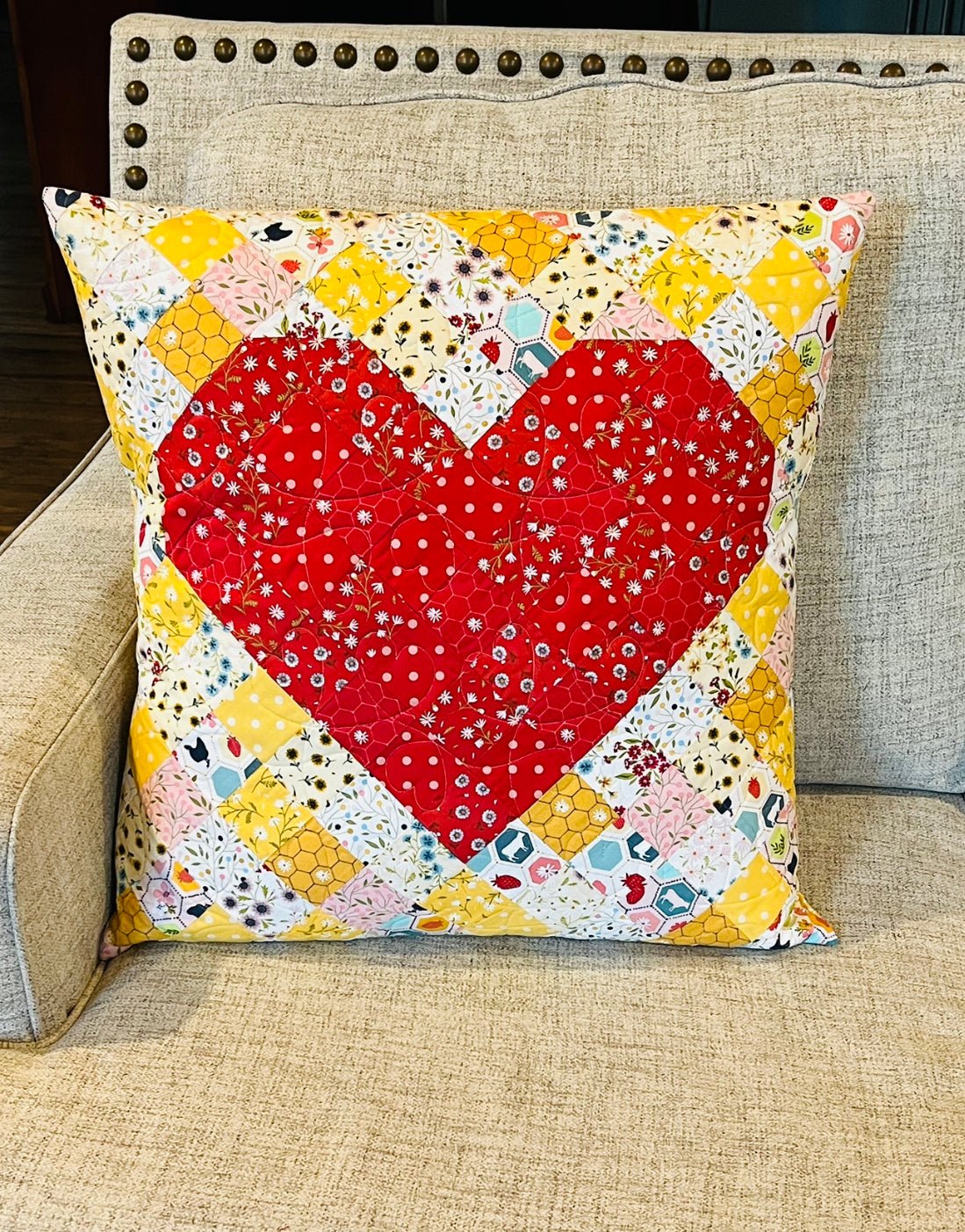 "I Love You More" Heart Quilted Pillow Pattern - Easy Piecy Quilts