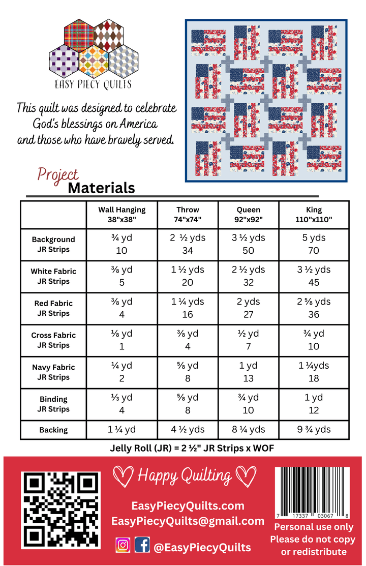 Patriotic Quilt Pattern Set - Easy Piecy Quilts