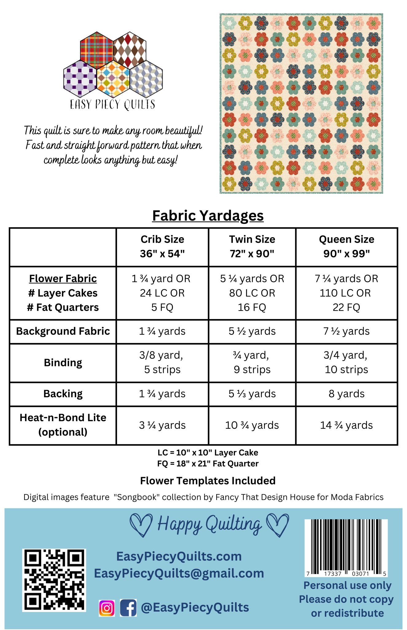 Pocket Full of Posies Quilt Pattern - Easy Piecy Quilts