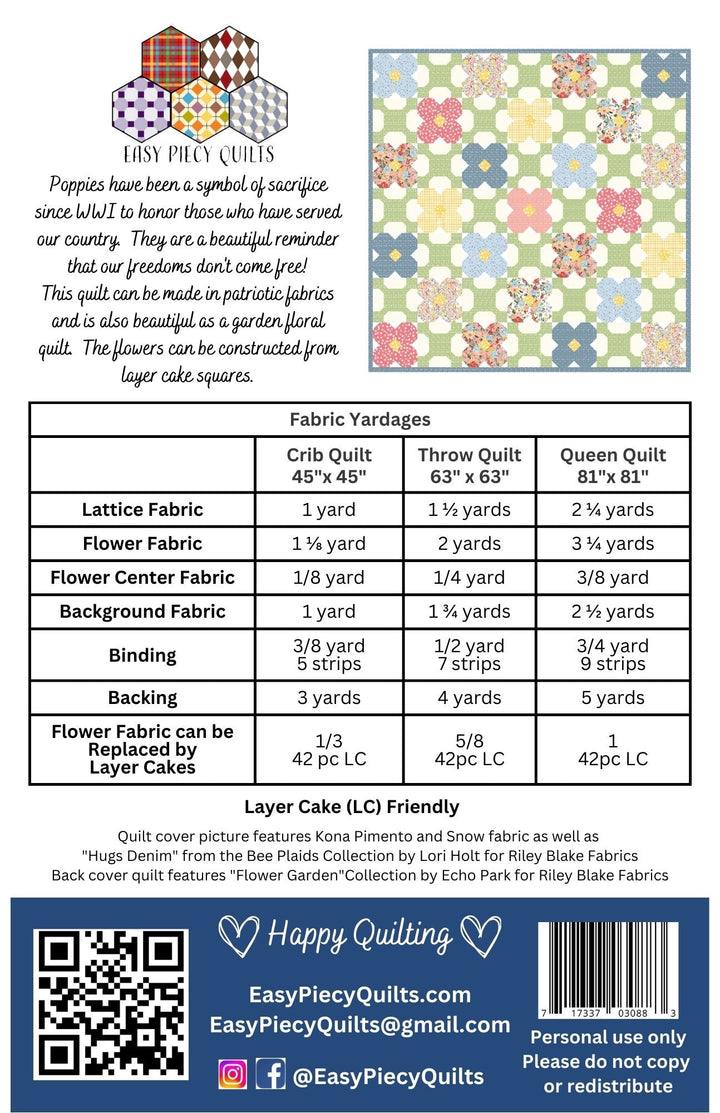 Poppy Fabric Quilt Kit - Easy Piecy Quilts