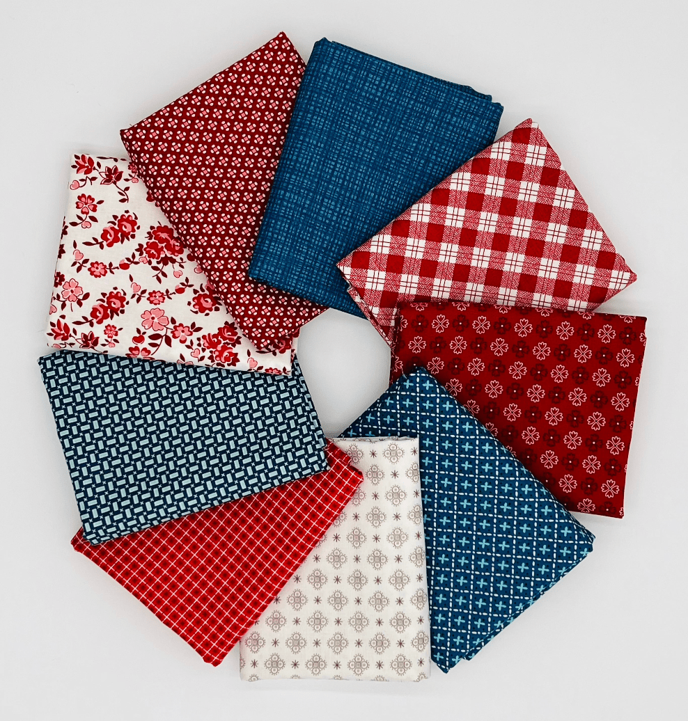 Riley Blake Red, White and Blue 9pc 1/2 Yard Cuts Bundle - Easy Piecy Quilts