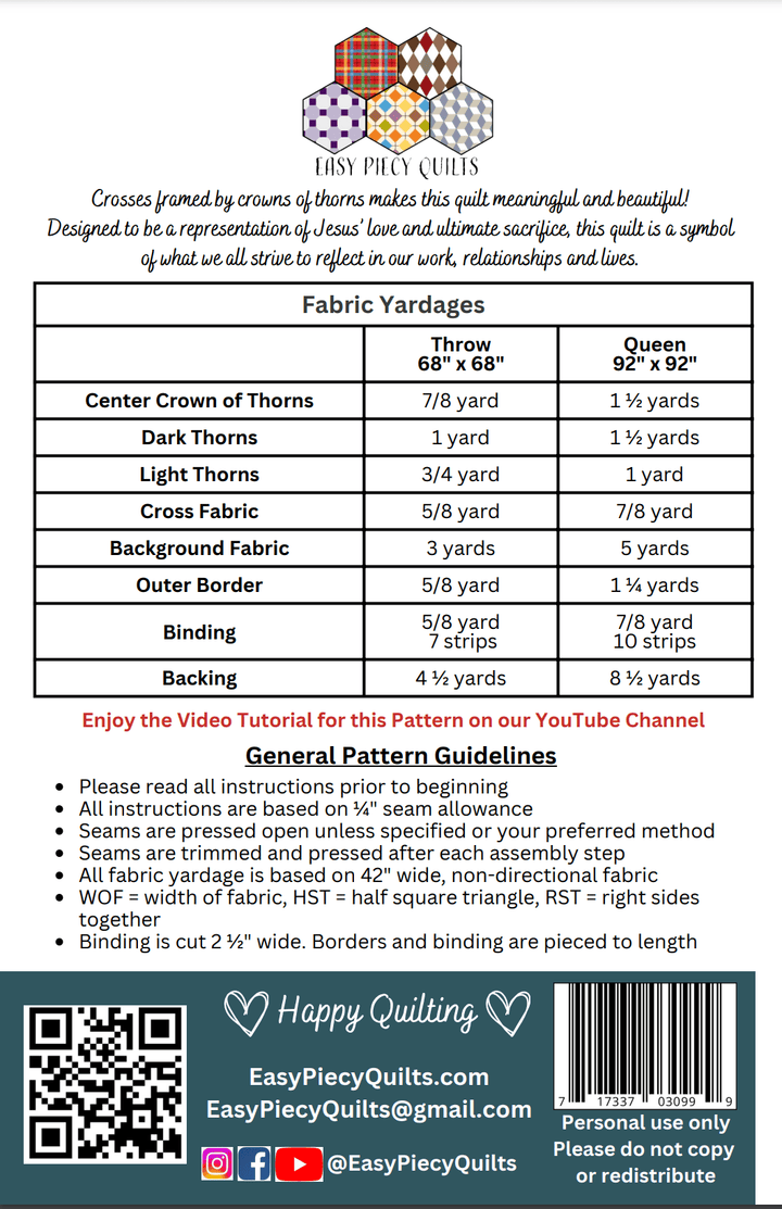 Rugged Cross Pattern Set - Easy Piecy Quilts