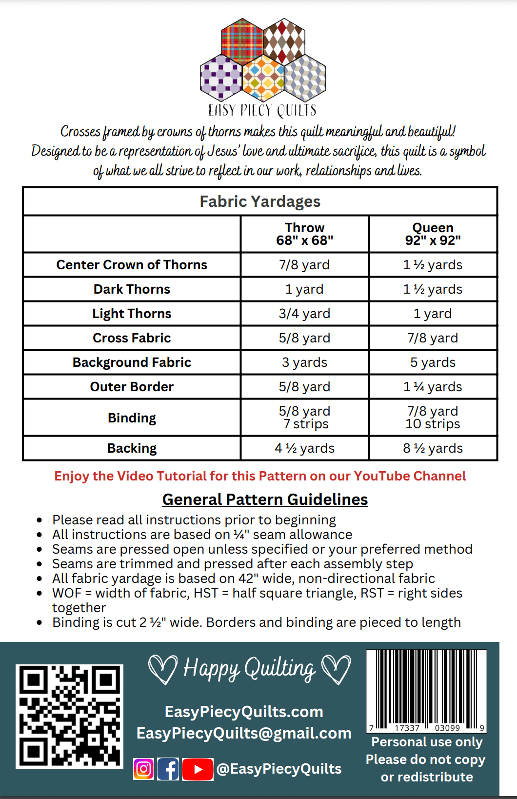 Rugged Cross Quilt Pattern - Easy Piecy Quilts