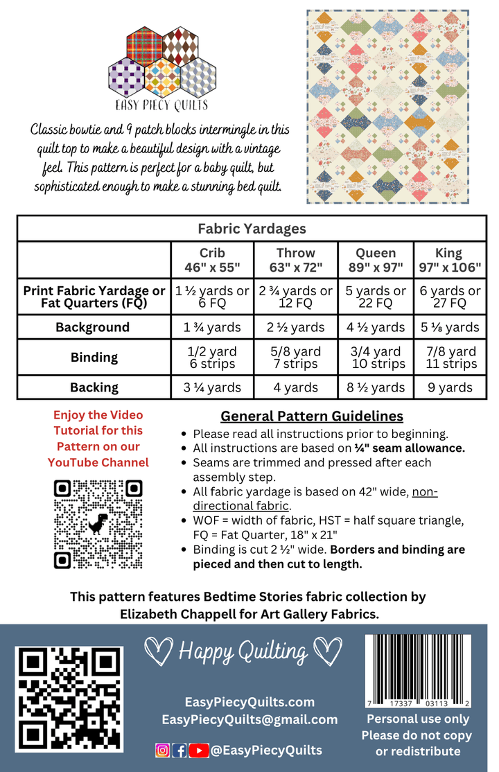 Vintage Bows Quilt Pattern - Paper Pattern - Easy Piecy Quilts