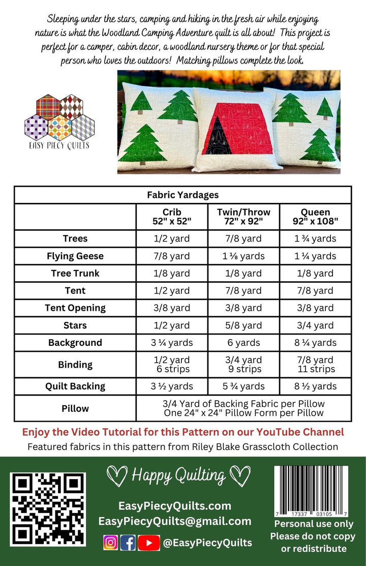 Woodland Camping Adventure Quilt Kit - Easy Piecy Quilts